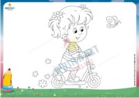 דף צביעה ילדה על קורקינט