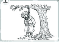 דף צביעה לפורים - המן תלוי על עץ