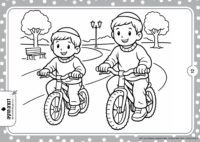 דף צביעה ילדים רוכבים על אופנים