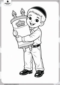 דף צביעה ילד מחזיק ספר תורה